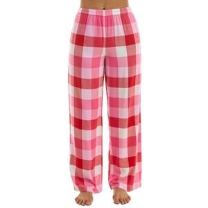 Pajama Pants Women's Plaid Pink Red White Lounge Sleepwear Bottoms XS